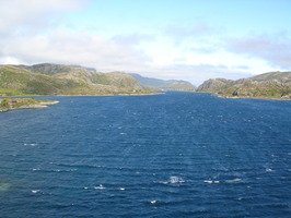 View from Bridge over to Moskenesøy at Sand